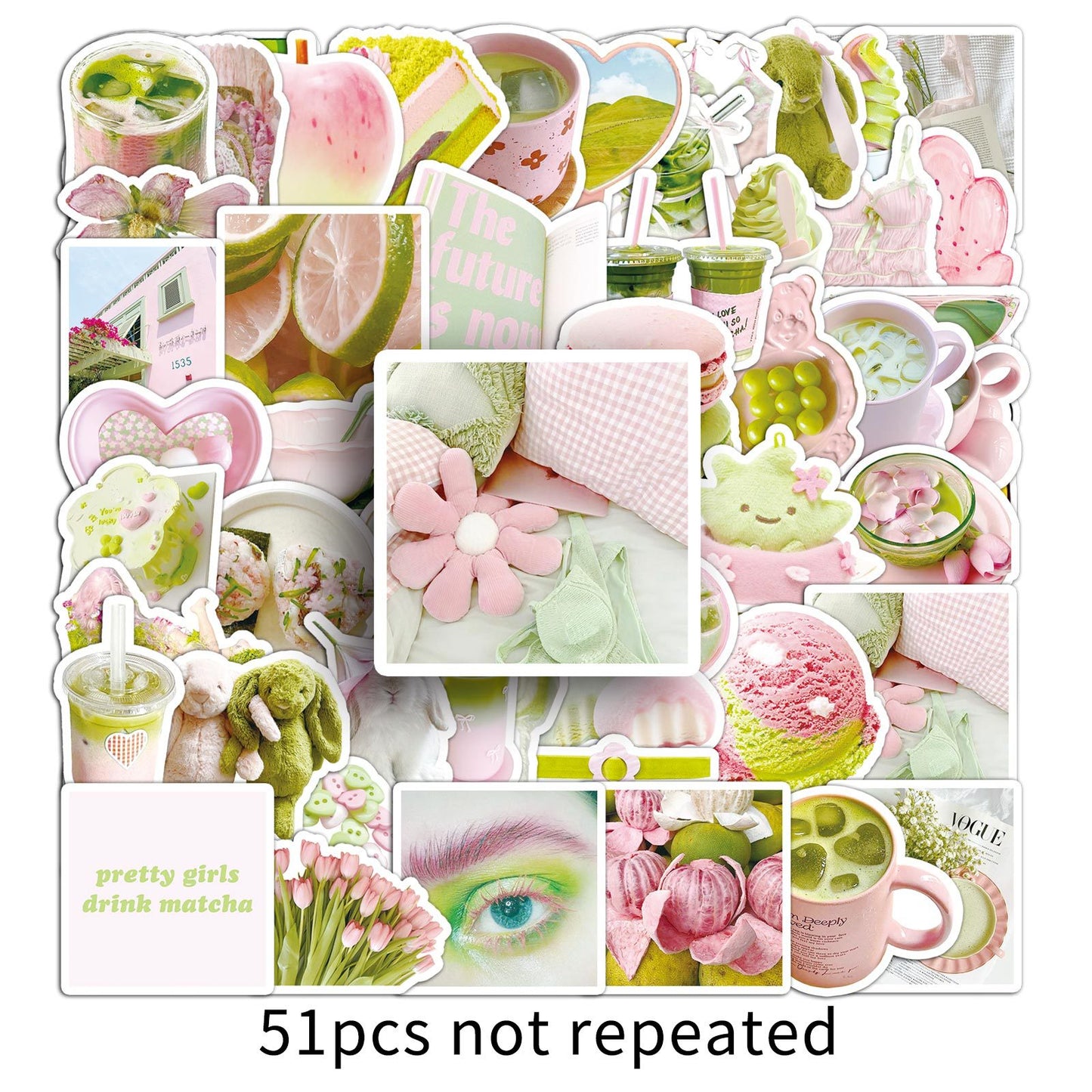 51 Pcs Individual Stickers | The Prettiest Matcha and Pink
