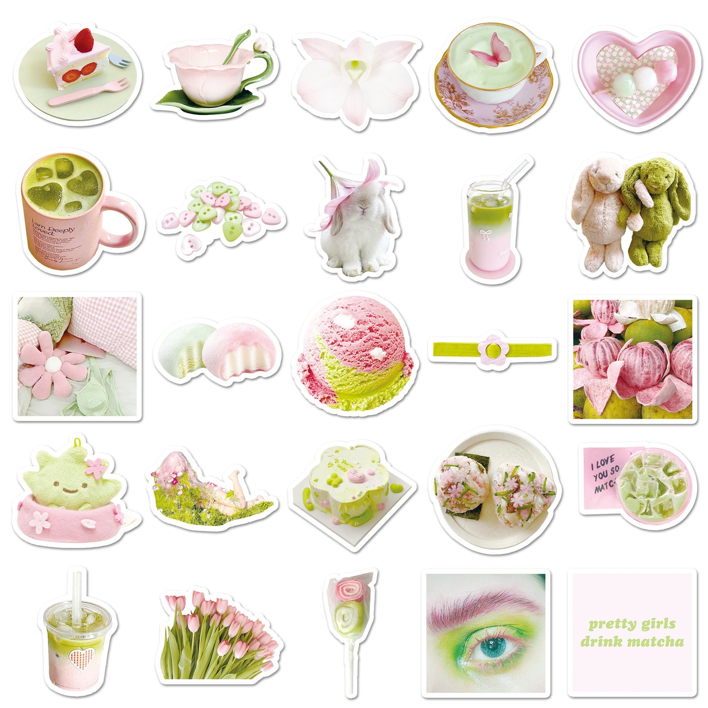 51 Pcs Individual Stickers | The Prettiest Matcha and Pink