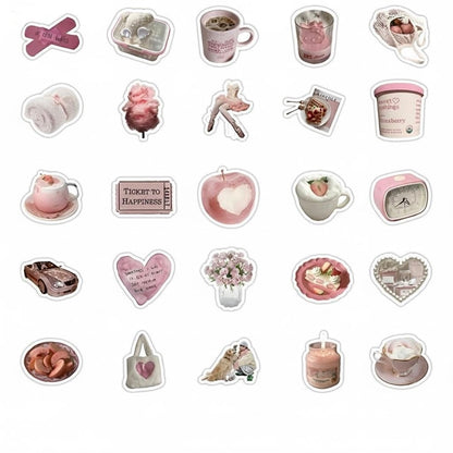 60 Pcs Individual Stickers | Pink Miniature Charm Stickers