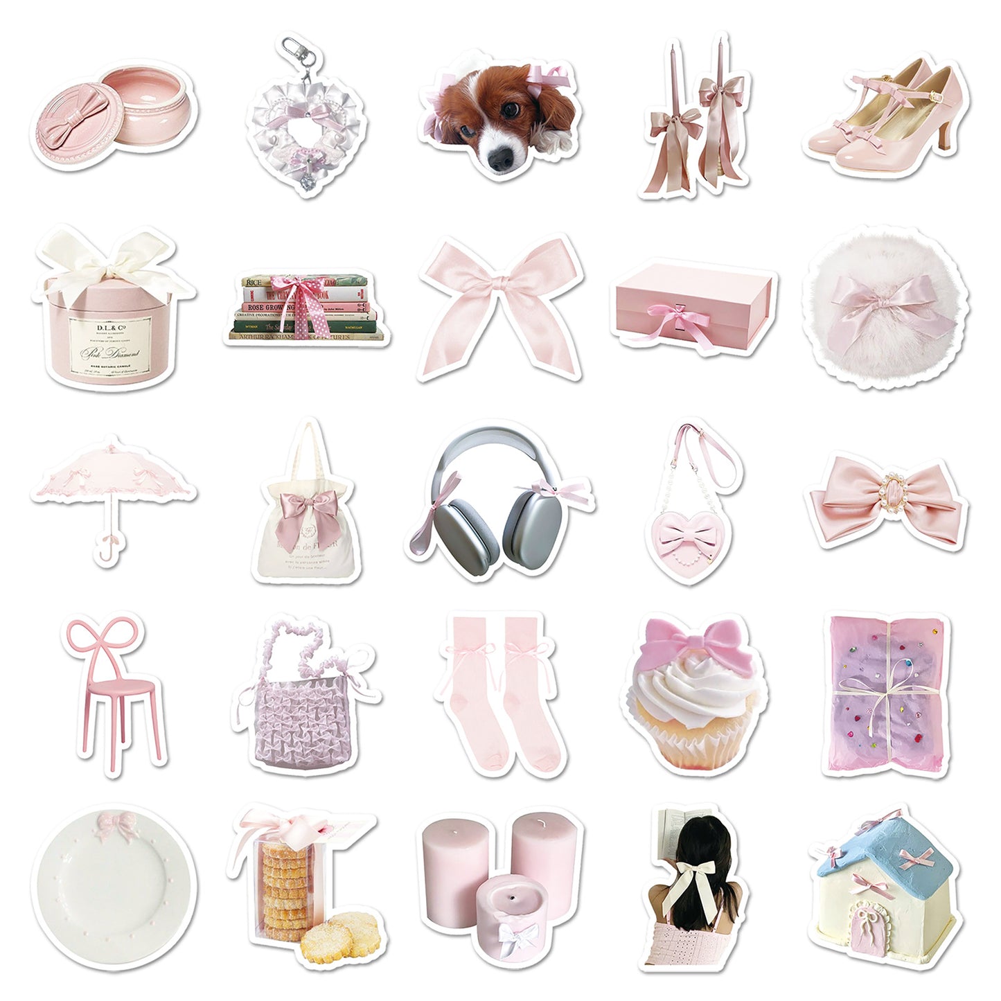 50 Pcs Individual Stickers | Pink Bow Cuties