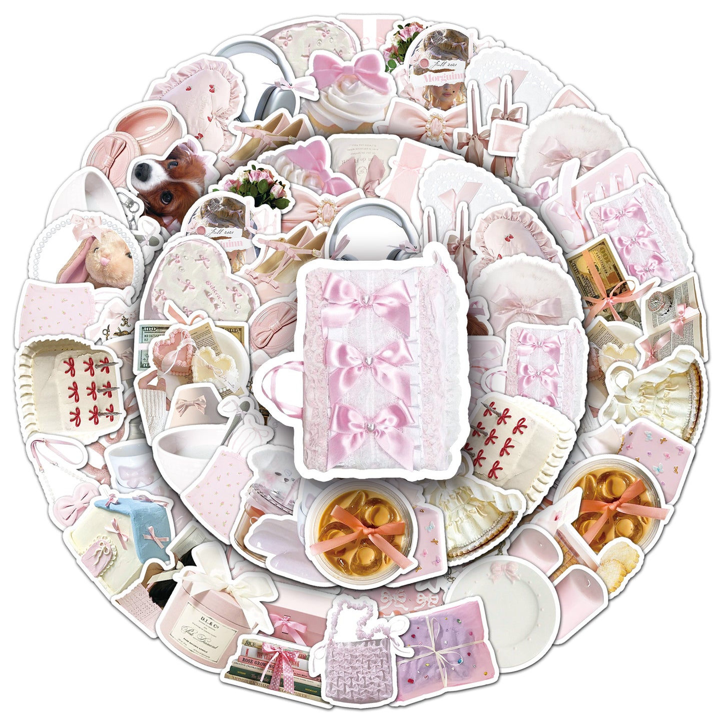 50 Pcs Individual Stickers | Pink Bow Cuties